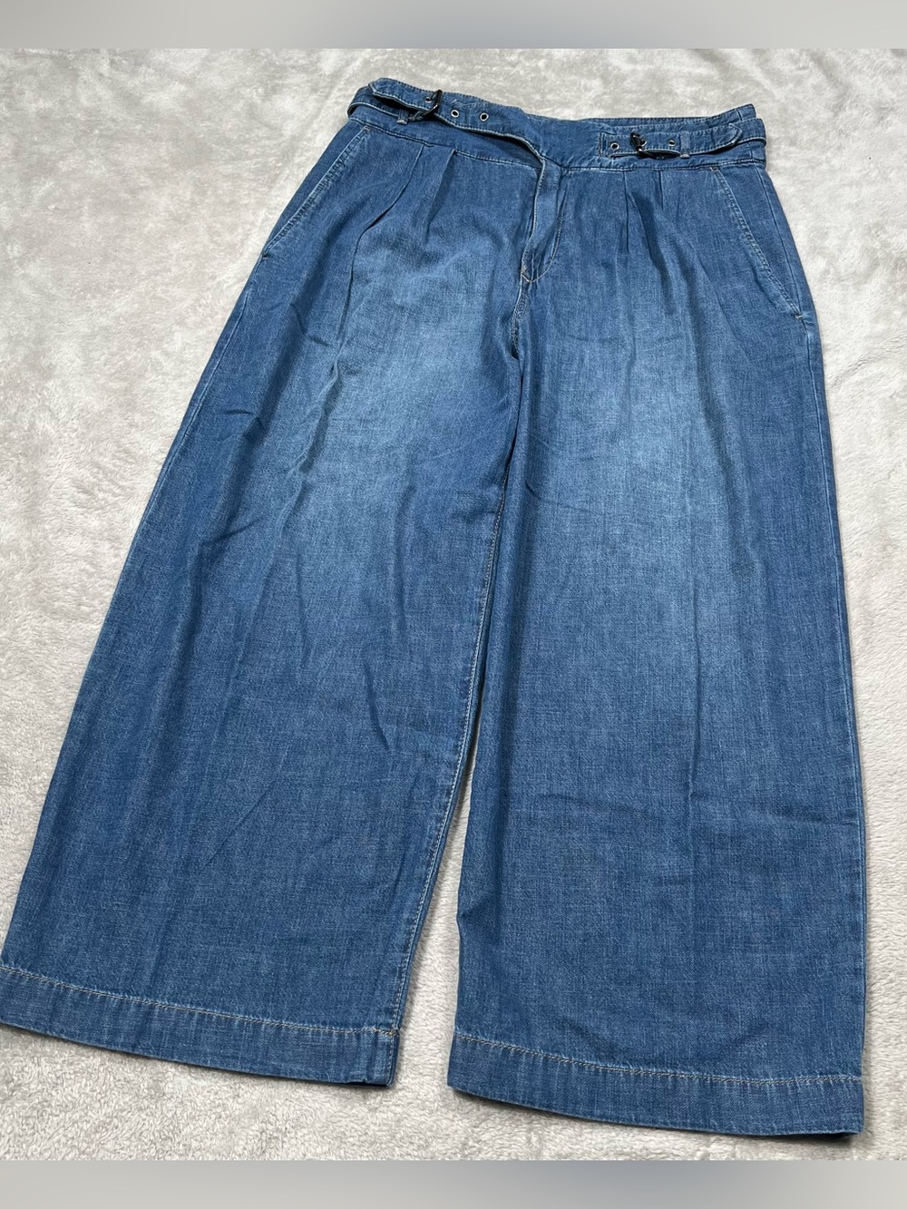 Lauren Ralph Lauren Pleated Wide Leg Jeans Womens 32x24 High Rise Cropped